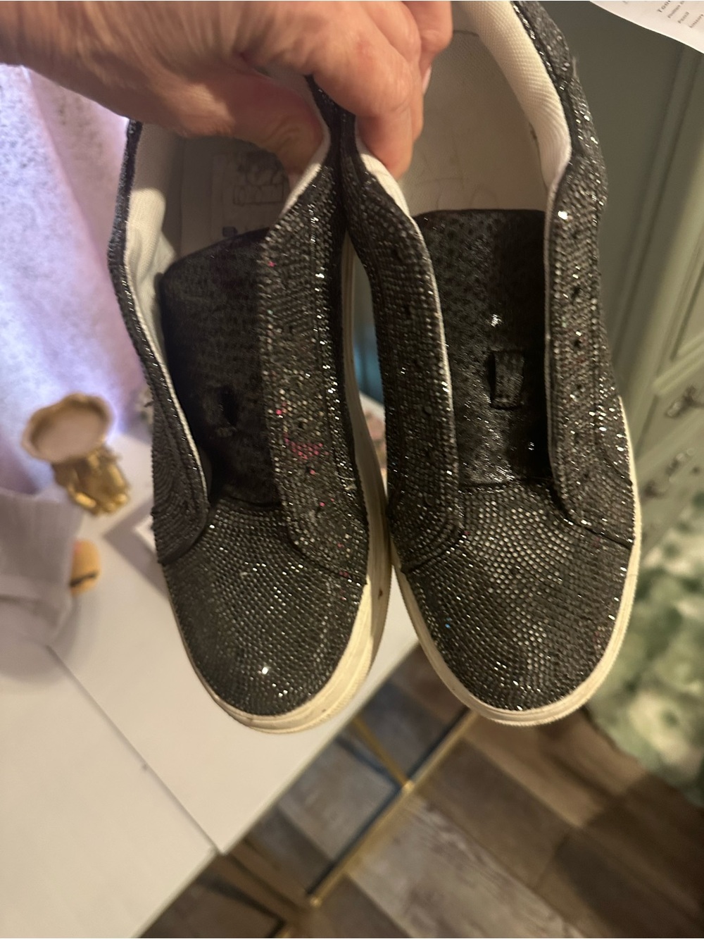Jessica Simpson Black Glitter Slip-On Athletic Sneakers
